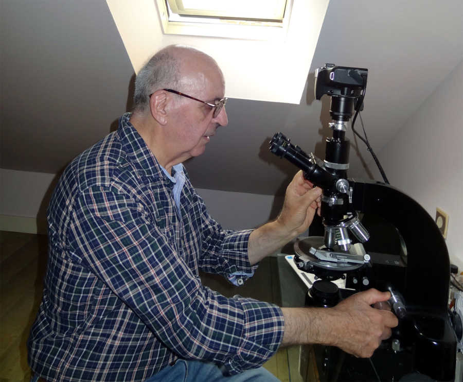 Christian Gautier with microscope